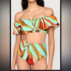 Marie Oliver Emily bikini top in tropical coral. NWT size L